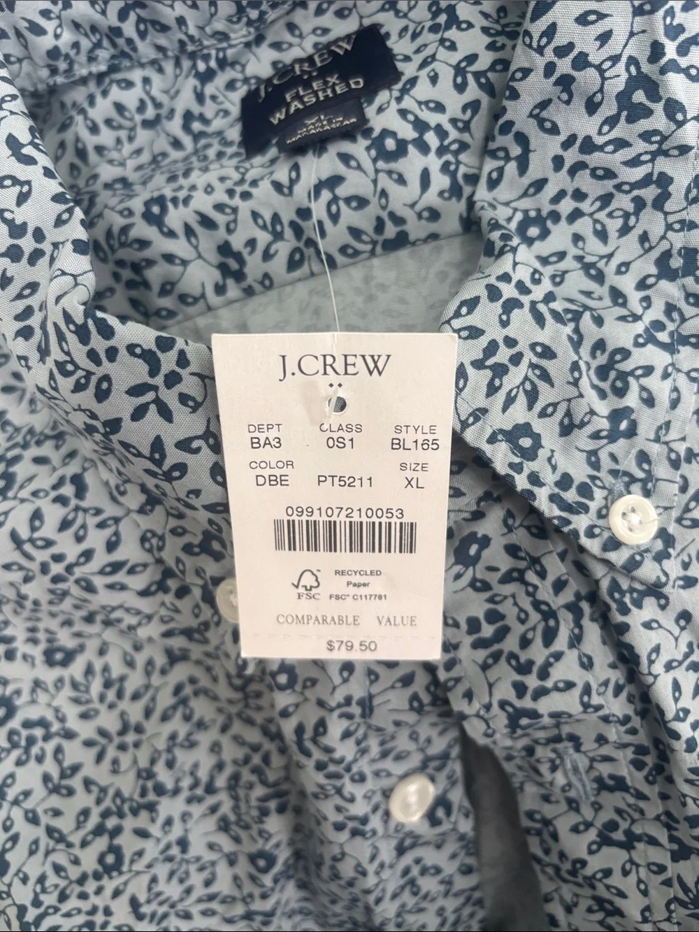 J. Crew Light Blue and Navy Micro Floral Button-Down Shirt